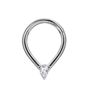 FANSING Titanium Septum Rings for Women 16 Gauge Septum Clicker Clear Cubic Zirconia Septum Piercing Rings 16g Septum Jewelry 8mm Teardrop Septum Ring Hoop