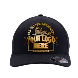 custom embroidered flex fitted hat. flex fitted 6277/6477. place your own logo or design (l/xl, black)