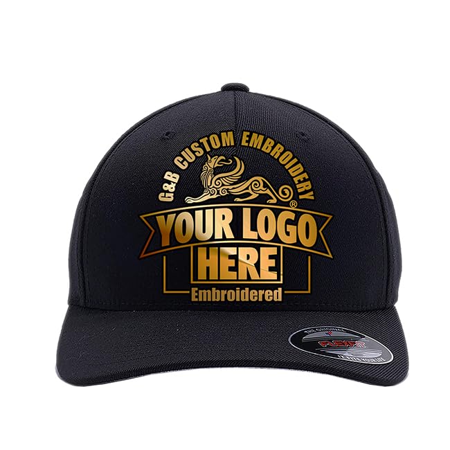 Custom Embroidered Flex Fitted hat. Flex Fitted 6277/6477. Place Your Own Logo or Design (L/XL, Black)