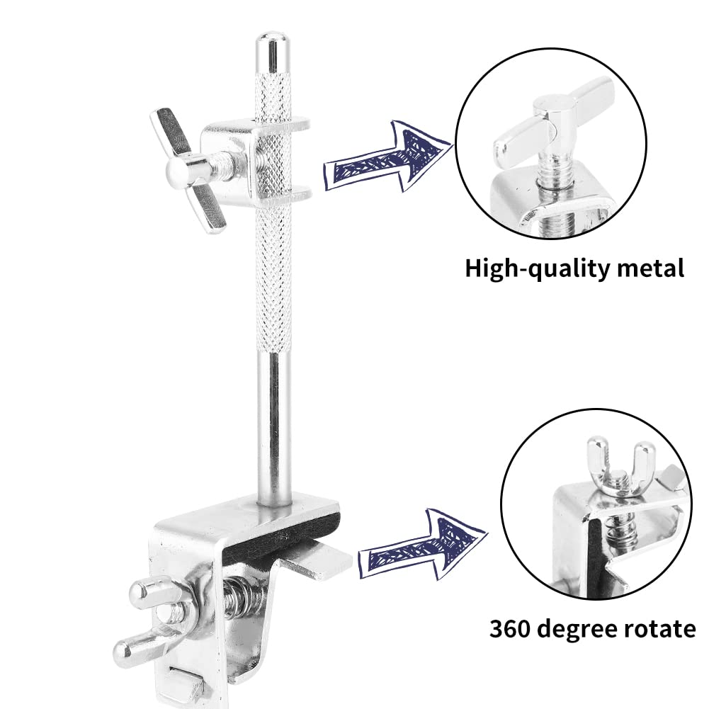 Cowbell Clamp, Drum Jazz Mounting Bracket Drummer Hoop Mounted Clamping Jaws Adjustable Height Angle Rod Arm Standard Holder Kit Tambourine Bass Set Percussion Musical Instrument Accessories Up Down