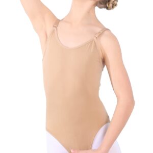 TENVDA Girls Nude Seamless Undergarment Camisole Tan Leotard Nudie Dance Bodysuits for 12-16 Years Old Kids Ballet Gymnastics