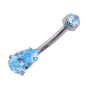 ShineYingTi 14g Belly Button Rings Titanium Waterdrop Aqua Blue CZ Navel Ring Barbell for Women Body Piercing Jewelry Rose Gold Silver B5-AQB