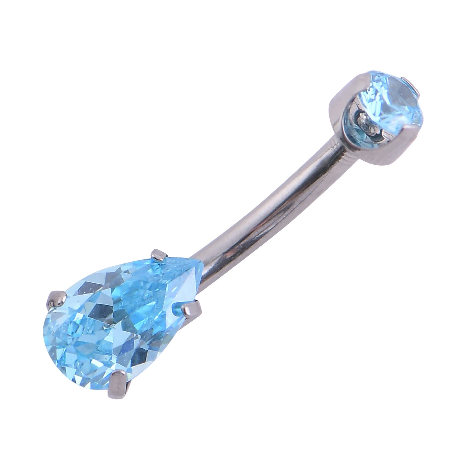 ShineYingTi 14g Belly Button Rings Titanium Waterdrop Aqua Blue CZ Navel Ring Barbell for Women Body Piercing Jewelry Rose Gold Silver B5-AQB