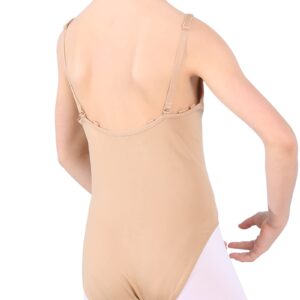 TENVDA Girls Nude Seamless Undergarment Camisole Tan Leotard Nudie Dance Bodysuits for 12-16 Years Old Kids Ballet Gymnastics