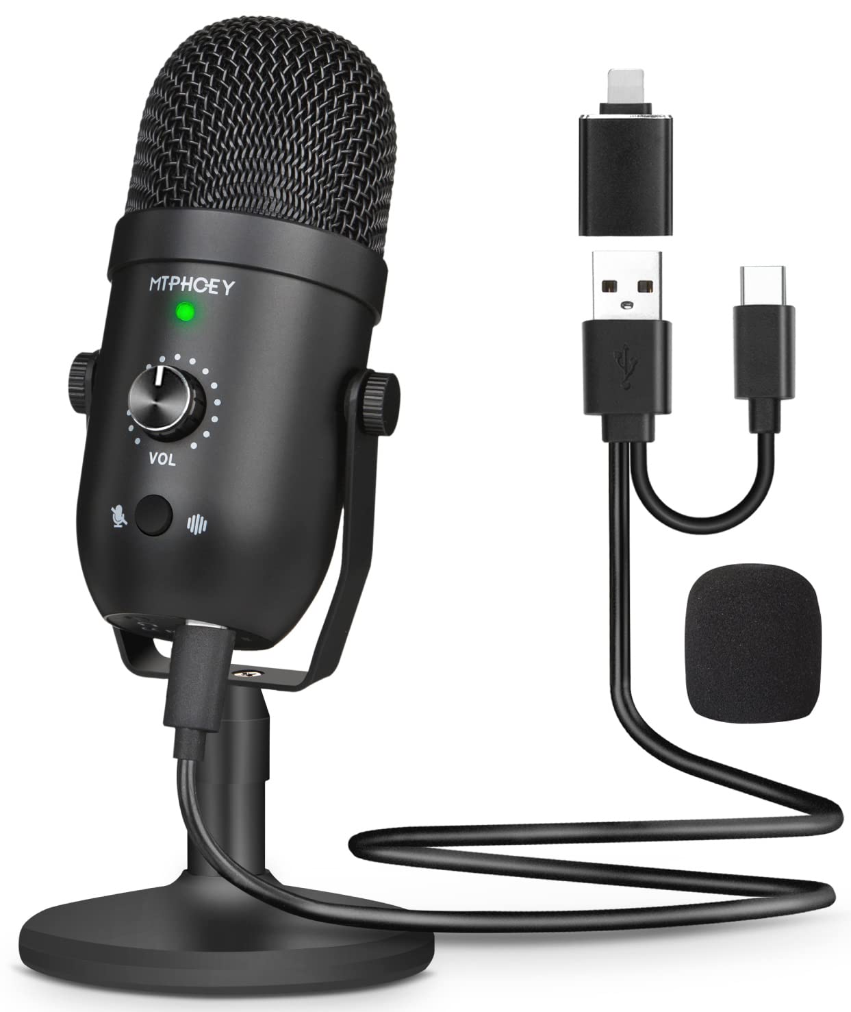 Podcast Microphone for Phone, MTPHOEY Professional USB Microphone forTikTok/PC/Pad/PS4/i*O*S/Android,Computer Mic with Noise Cancelling,Asmr Microphone Plug and Play for Streaming,Podcast,Gaming