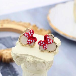 S925 Silver Cute small Mouse Stud Earrings,Delicate Red Cute Bow Mouse Animal Stud Earrings for Women Daily Wear Holiday Birthday Gifts