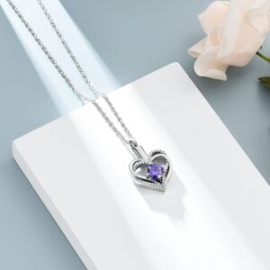 shajwo Cremation Jewelry Heart Urn Necklace for Ashes for Women Gilrs Memorial Keepsake Birthstone Pendant,Silver-Purple