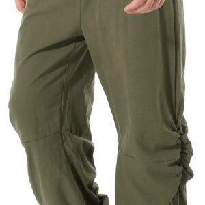 perdontoo Mens Casual Cotton Linen Pant Elastic Waist Drawstring Yoga Jogger Pants (3X-Large, Army Green)