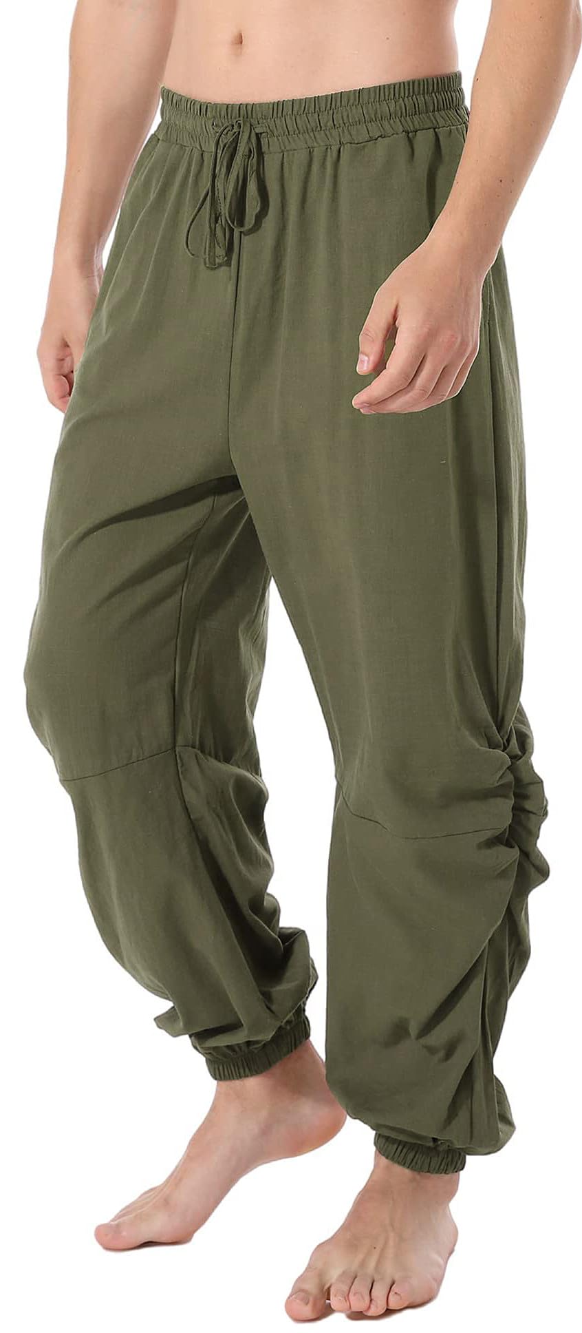 perdontoo Mens Casual Cotton Linen Pant Elastic Waist Drawstring Yoga Jogger Pants (3X-Large, Army Green)