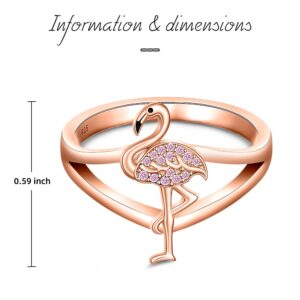 Flamingo Ring for Women Cute Bird Rose Gold Pink Flamingo Wedding Finger Rings Sterling Silver Jewelry Animal Statement Holiday Gifts Size 9