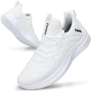 feethit white tennis shoes for mens casual non slip walking sneakers comfortable slip on sneakers for gym jogging 7.5