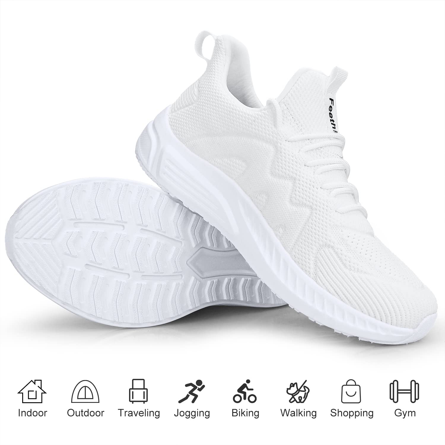 Feethit White Tennis Shoes for Mens Casual Non Slip Walking Sneakers Comfortable Slip on Sneakers for Gym Jogging 7.5