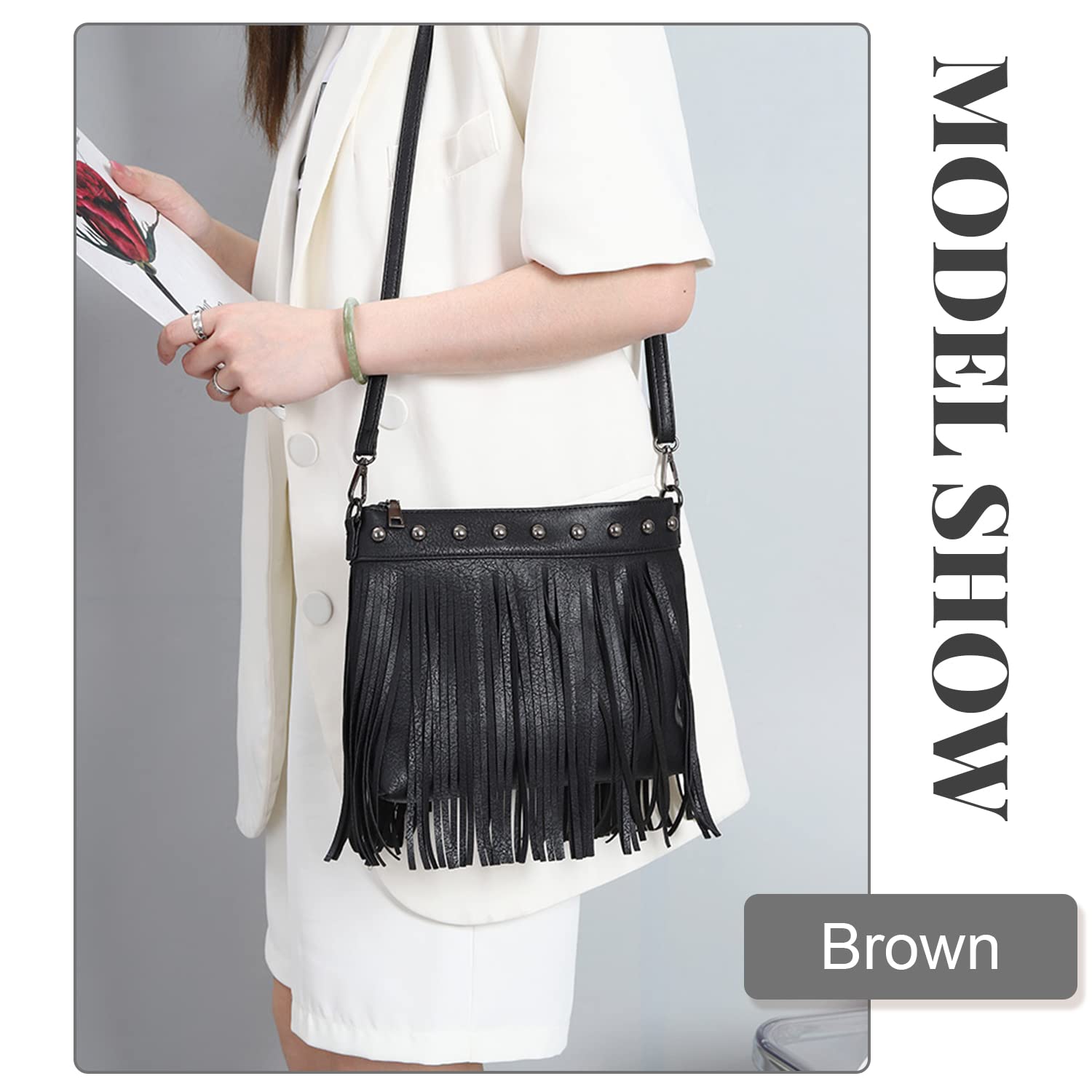 Emprier Women Hobo Fringe Crossbody Purse Vintage Small Tassel Shoulder Handbags