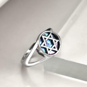 TIGER RIDER David's Star Band Ring 925 Sterling Silver Star of David Ring in Abalone Shell US7