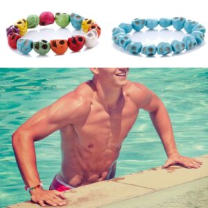 HYHONEY 4 Pcs Colorful Skull Bracelet Bracelets For Men Mens Bracelet Prayer Skull Beads Elastic Adjustable Bracelet For Men Women