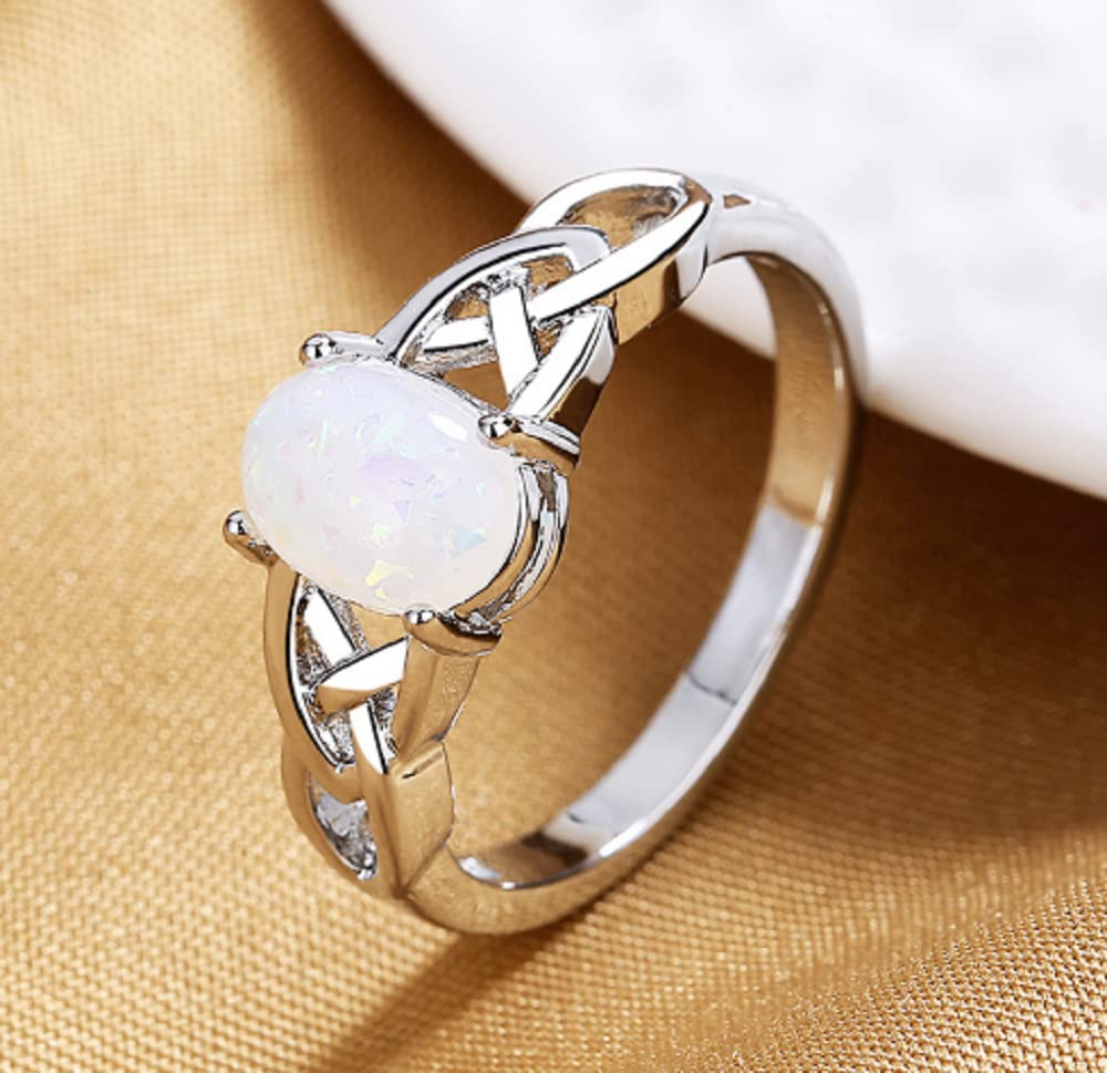 HUKQBUNX 925 Sterling Silver Oval Moonstone Celtic Trinity Diamond Inlaid Women's Personalized gem Ring Size 6-10 (Size 10)