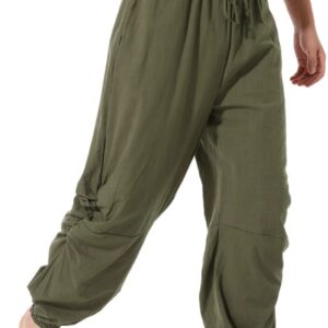 perdontoo Mens Casual Cotton Linen Pant Elastic Waist Drawstring Yoga Jogger Pants (3X-Large, Army Green)