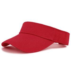 Womens Visor Hats Unisex Sun Visor Cotton Twill Adjustable Sun Caps Summer UV Protection Hat for Sports Red One Size