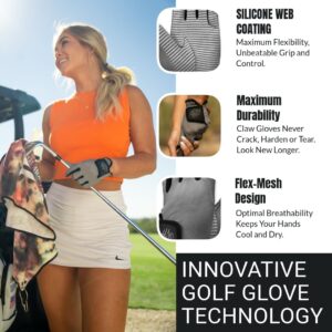 CaddyDaddy Claw Golf Gloves for Women | Flex-Mesh Design for Cool Ventilation | Lasts 3-5 Times Longer Than Leather | Silicone-Web Coating for Maximum Grip | Machine-Washable | Grey | RH-Med