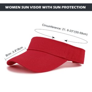 Womens Visor Hats Unisex Sun Visor Cotton Twill Adjustable Sun Caps Summer UV Protection Hat for Sports Red One Size