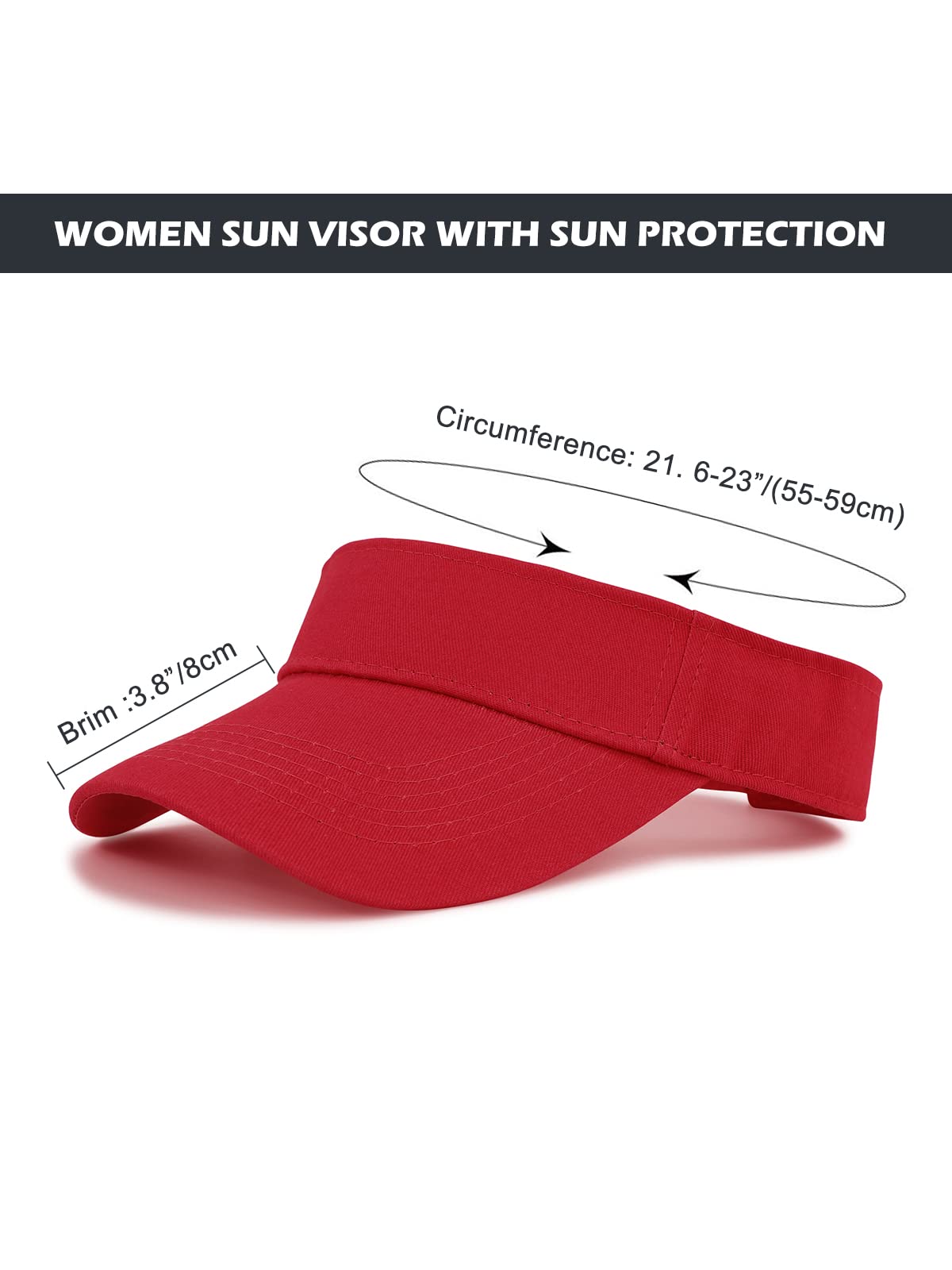 Womens Visor Hats Unisex Sun Visor Cotton Twill Adjustable Sun Caps Summer UV Protection Hat for Sports Red One Size