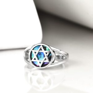 TIGER RIDER David's Star Band Ring 925 Sterling Silver Star of David Ring in Abalone Shell US7