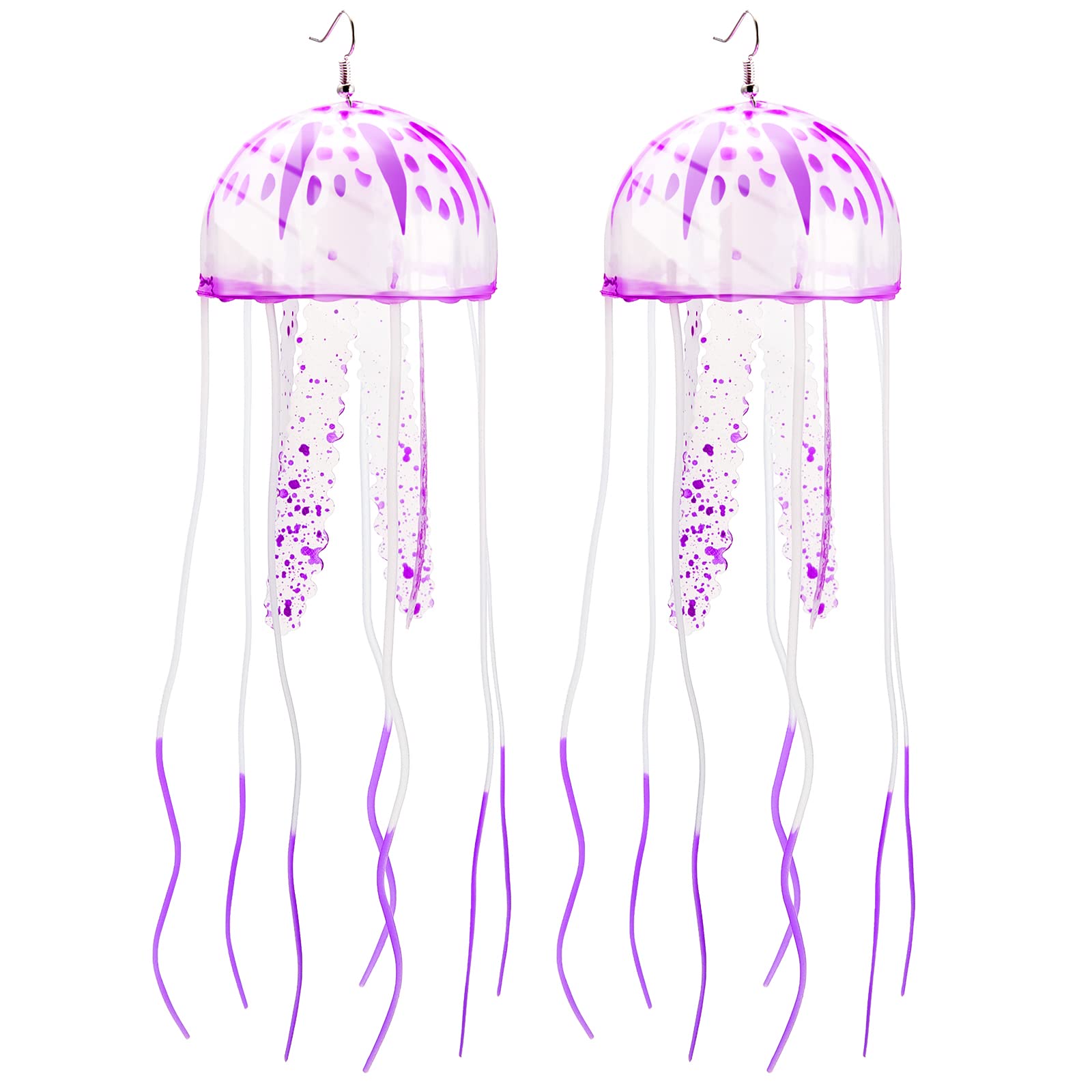 2 Pcs Glow Earrings Jellyfish Dangle Drop Weird Earrings Light up Glow in the Dark Christmas Party Decoration (Purple)