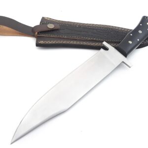 Nooraki - 15" Handmade Full Tang Hunting Knife with Leather Sheath, Multipurpose Bowie Knife with Micarta Handle for Everyday Carry, Outdoor Camping and Hunting