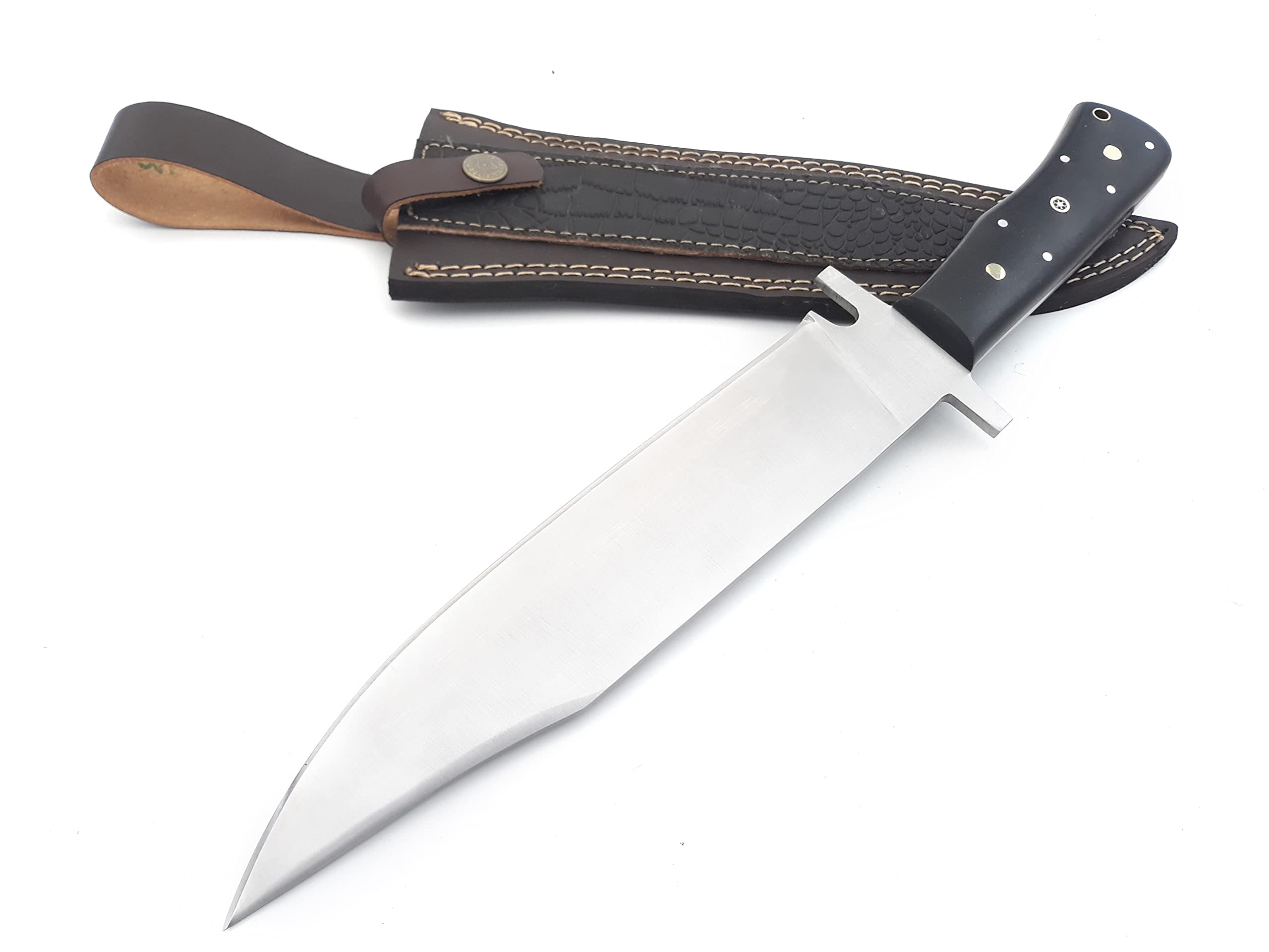 Nooraki - 15" Handmade Full Tang Hunting Knife with Leather Sheath, Multipurpose Bowie Knife with Micarta Handle for Everyday Carry, Outdoor Camping and Hunting