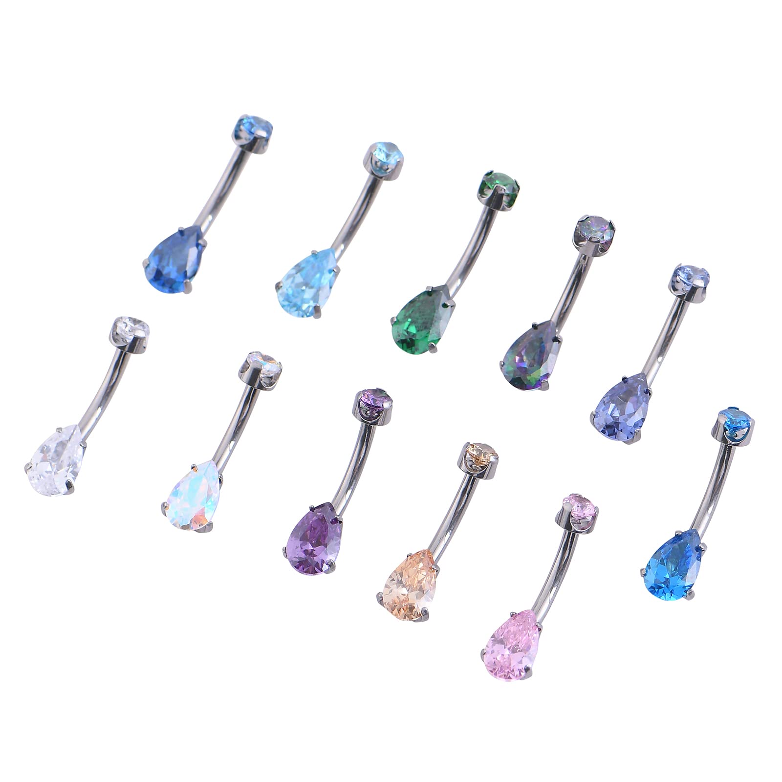 ShineYingTi 14g Belly Button Rings Titanium Waterdrop Aqua Blue CZ Navel Ring Barbell for Women Body Piercing Jewelry Rose Gold Silver B5-AQB