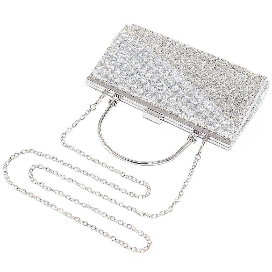 Yokawe Bling Crystals Clutch Purses for Women Rhinestone Tassel Evening Bag Wedding Party Prom Cocktail Handbags (Silver)