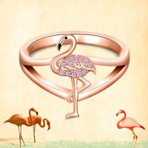 Flamingo Ring for Women Sterling Silver Cute Bird Rose Gold Pink Flamingo Wedding Rings Animal Engagement Finger Band Jewelry Gifts Size 8