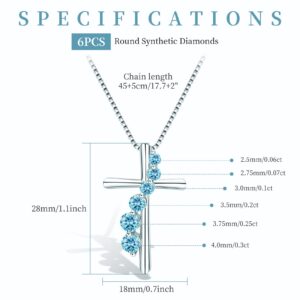 Silver Cross Necklace for Women March Birthstone Necklaces Jewelry Aquamarine Lab Simulated Diamond Blue Cubic Zirconia Birthday Gifts for Mom Women Lucky Jewelry Gift for Her Girlfriend Mama Wife