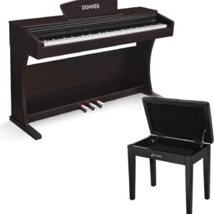 Donner DDP-300 Digital Piano + Black Piano Bench with Storage