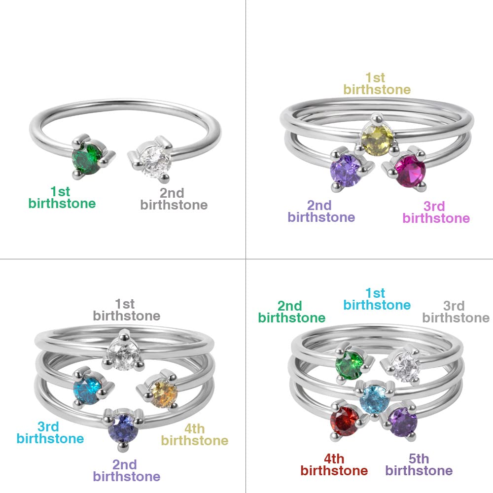 Personalized Birthstone Ring for Woman, Custom Sterling Silver Ring - 5 Birth Stones Rings for Mom, Mother's Day Birthday Gift