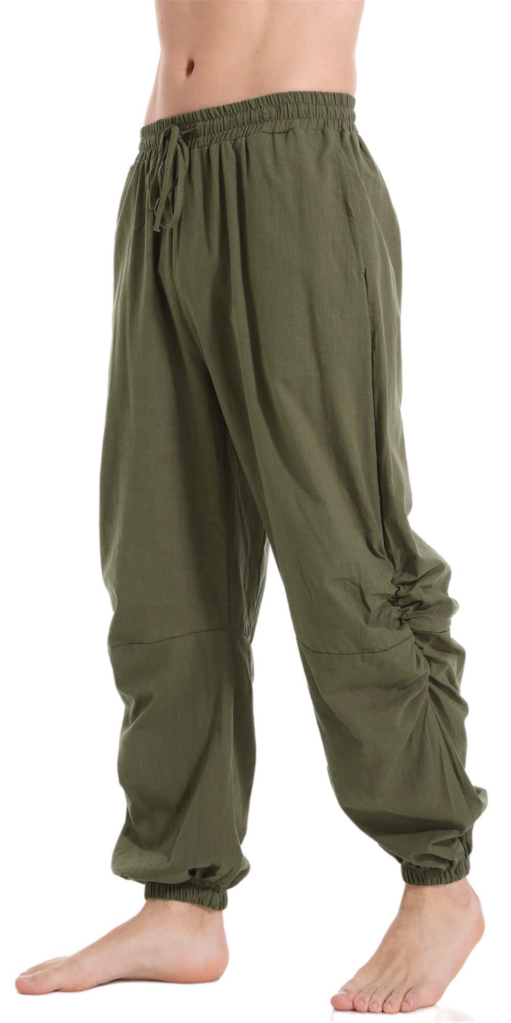 perdontoo Mens Casual Cotton Linen Pant Elastic Waist Drawstring Yoga Jogger Pants (3X-Large, Army Green)