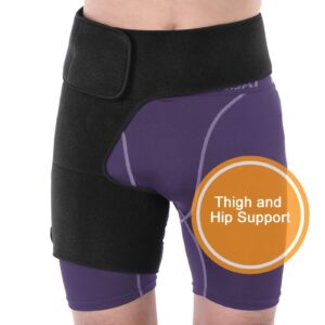 Adjustable Thigh Brace Support Hip Brace Muscle Strain Prevention Belt Sports Protector Stabilizer for Groin Hip Flexor Arthritis Bursitis Sciatic Nerve pain for Men Women