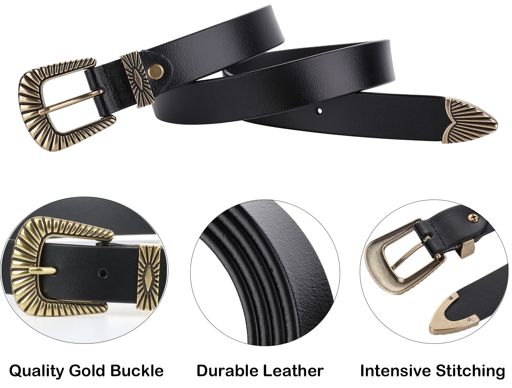 ALAIX Belts for women Women's Belts Silver Gold Buckle leather belts Black Western belts Jeans Pants belts for women