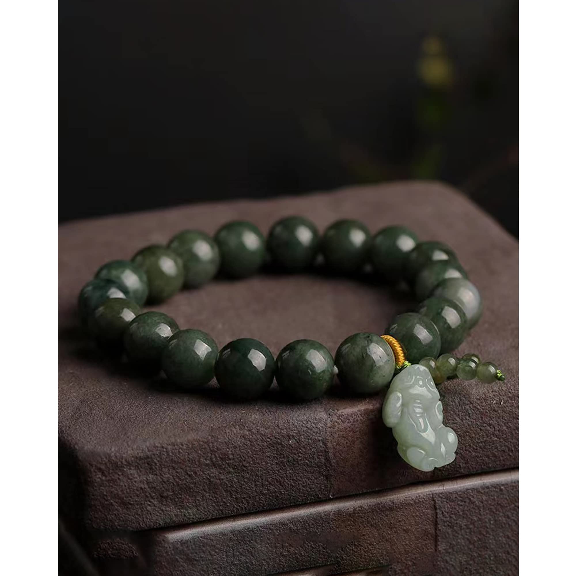 Crystal Force Fengshui Wealth Natural Jade Bracelet With Pixiu/Flower Charm, Lucky Jade Bead Bracelet, Gemstone Friendship Bracelet, Healing Anxiety Real Green Jade Bangle for Men Women