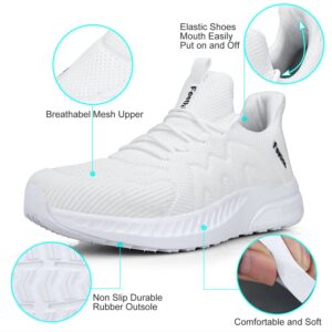 Feethit White Tennis Shoes for Mens Casual Non Slip Walking Sneakers Comfortable Slip on Sneakers for Gym Jogging 7.5