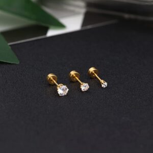 FASACCO Small Tiny Stud Flat Back Earring Hypoallergenic Gold Studs 14K Surgical Steel Earring Sets for Multiple Piercing Cartilage Hoop Earrings