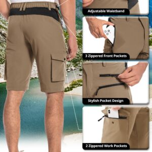 Hiauspor Men's Hiking Cargo Shorts Quick Dry Lightweight Casual Fishing Tactical Golf for Outdoor with 5 Pockets(Khaki, Medium)