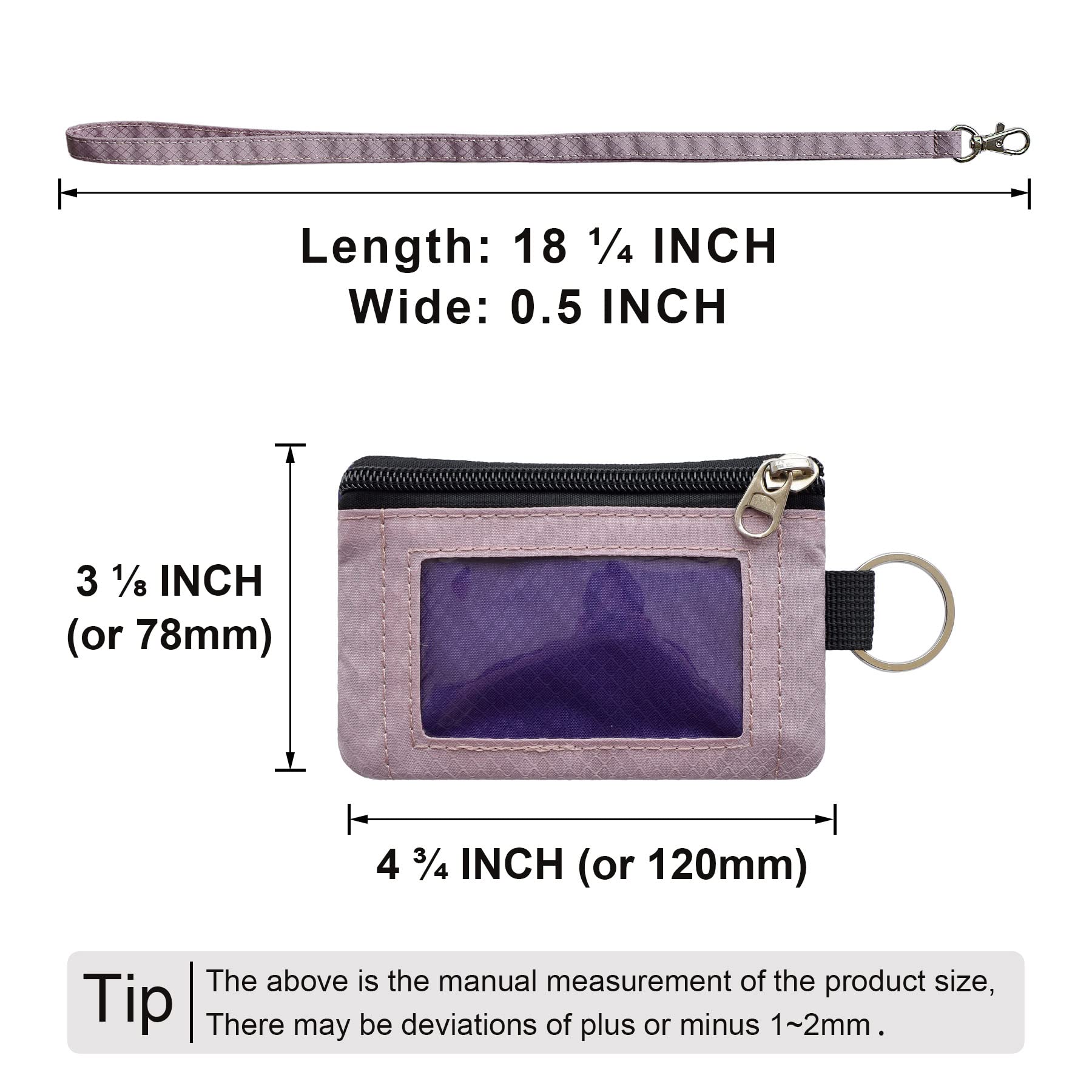 CHENSPRX Minimalist RFID Blocking Small Wallet with ID Window,WaterResistant Zip Id Case Wallet with Lanyard Keychain for Cards,Cash,Travel,Women,Men (Purple+LightPurple)