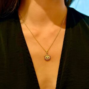 18K Gold Plated Evil Eye Zircon Sunburst Pendant Necklace Dainty Chain Jewelry for Women