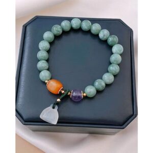 Fengshui Wealth Natural Jade Bracelet With Crystal Charm, Lucky Jade Bead Bracelet, Gemstone Friendship Bracelet, Healing Anxiety Real Green Jade Bangle for Men Women