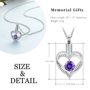 shajwo Cremation Jewelry Heart Urn Necklace for Ashes for Women Gilrs Memorial Keepsake Birthstone Pendant,Silver-Purple