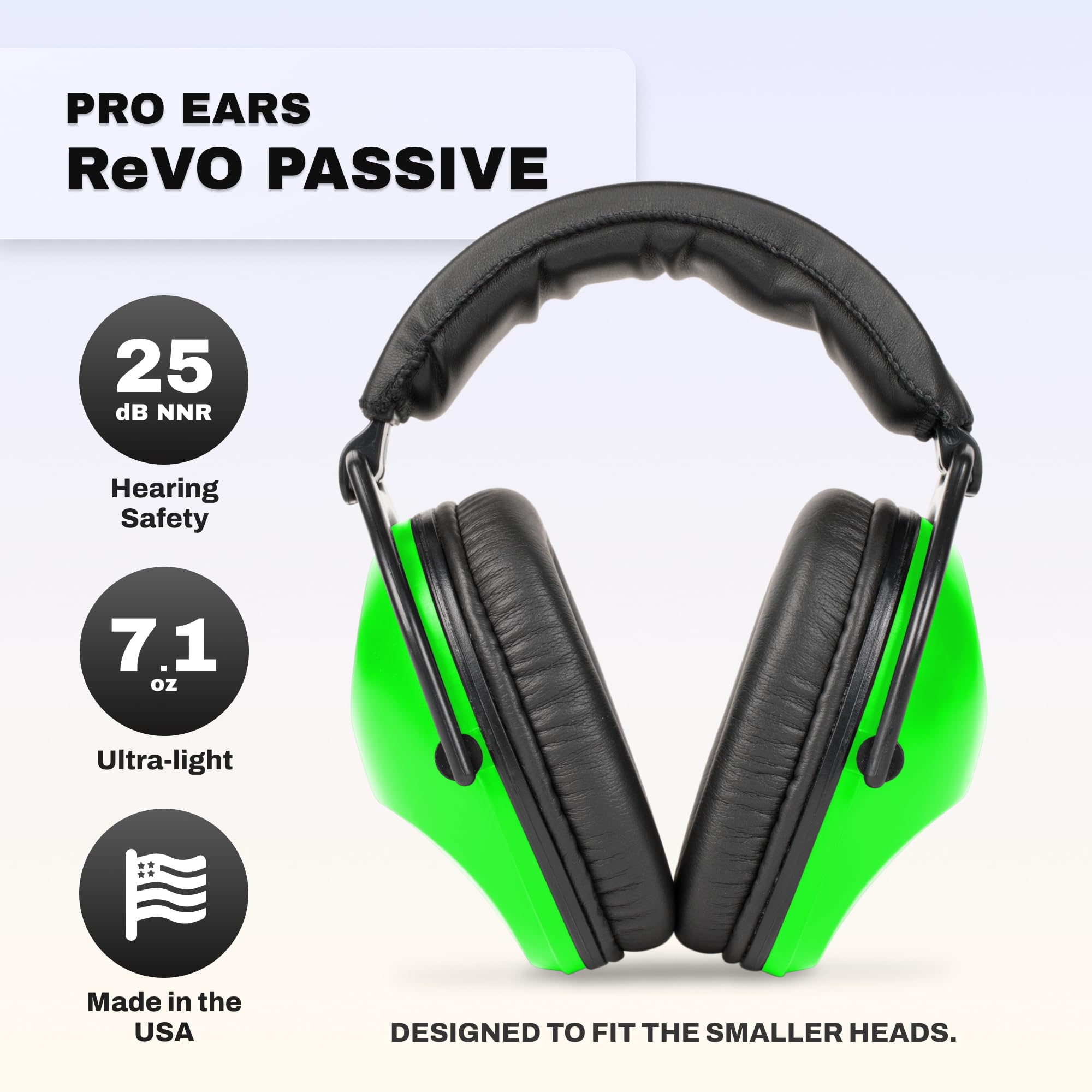 Pro Ears ReVO Passive Ear Muffs, Perfect for Children & Adults with Smaller Heads, NRR 25, Comfortable Fit w/Proform Leather Cushions, Ideal for Hunting, Concert, Racing, USA-Made, Neon Orange