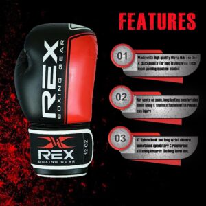 Rex Sports Punching Bag Gloves, Sparring Gloves, Boxing Gloves for Boxers, Boxing Wear Boxing Gloves, Training Gloves Mitts for Sparring, Kickboxing (12oz, Red/Black)