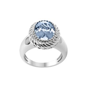 KOKAV 925 Sterling Silver Oval Genuine Aquamarine 4-5/8 Ct Statement Ring, Size 8