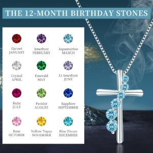 Silver Cross Necklace for Women March Birthstone Necklaces Jewelry Aquamarine Lab Simulated Diamond Blue Cubic Zirconia Birthday Gifts for Mom Women Lucky Jewelry Gift for Her Girlfriend Mama Wife